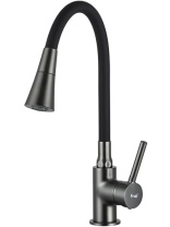Смеситель для кухни Frap F4044-9 с гибким изливом  из нержавеющей стали  Латунь цвет графит Оружейная сталь На мойку  Графит     | ООО "ДОММОЙКИ"